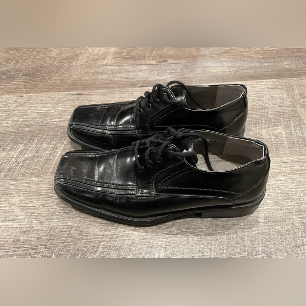 Stacy Adams boy black dress shoes lace up size 5